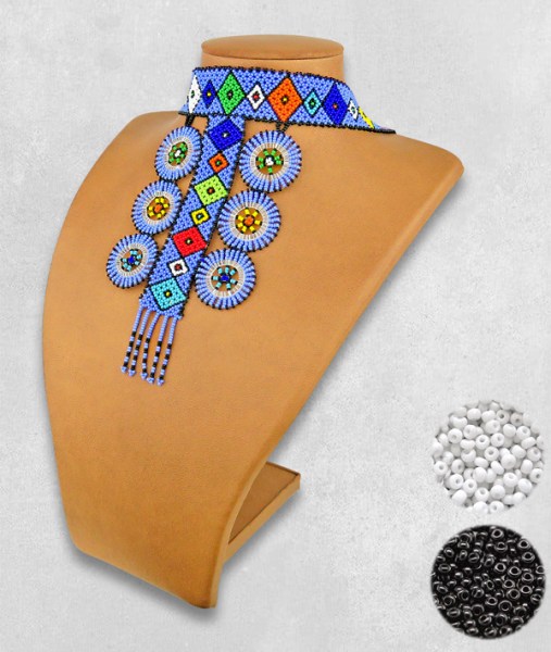 Black White African Beaded Necklace Zulu Circle Style 1 