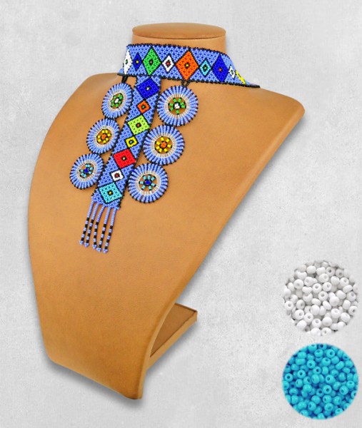 african beaded necklace zulu circle blue white