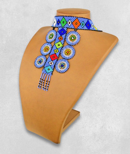 african beaded necklace zulu circle style 1 blue8