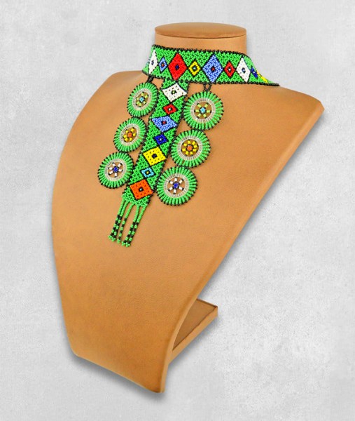African Beaded Necklace Zulu Circle Style 1 Green