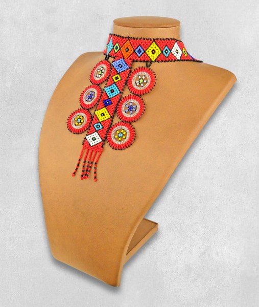 African Beaded Necklace Zulu Circle Style 1 Red