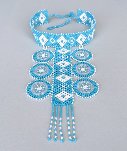Blue White African Beaded Necklace Zulu Circle Style 1 