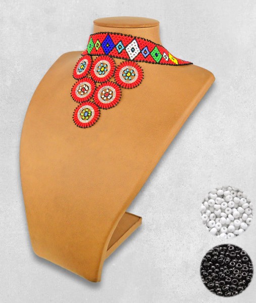 african beaded necklace zulu circle style 2 black white