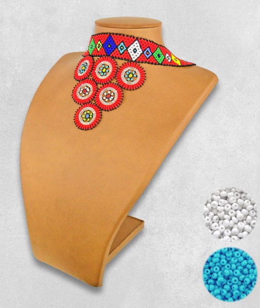 african beaded necklace zulu circle style 2 blue white1