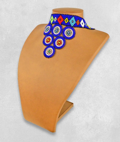 African Beaded Necklace Zulu Circle Style 2 Dark Blue