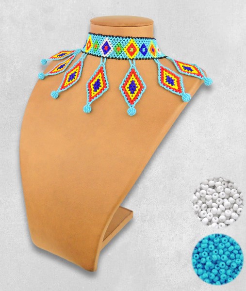 african beaded necklace zulu diamond blue white