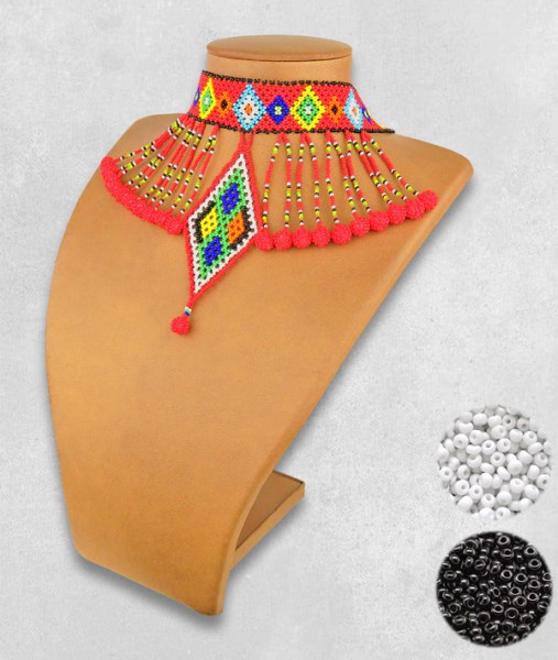 African Beaded Necklace Zulu Diamond Bobble Black White