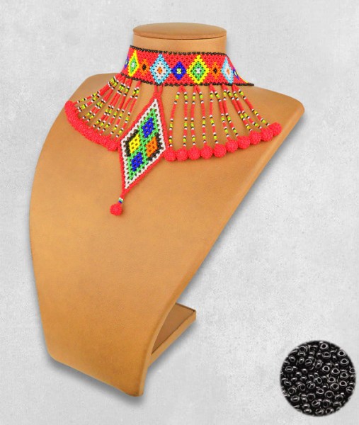 Black African Beaded Necklace Zulu Diamond Bobble