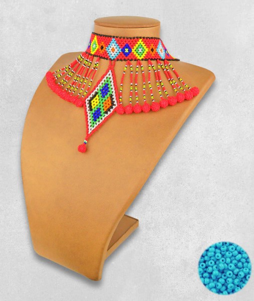 Blue African Beaded Necklace Zulu Diamond Bobble