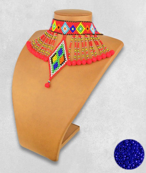 Dark Blue African Beaded Necklace Zulu Diamond Bobble