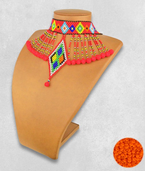 Orange African Beaded Necklace Zulu Diamond Bobble