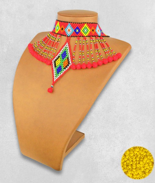 Yellow African Beaded Necklace Zulu Diamond Bobble