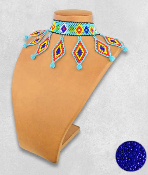 african beaded necklace zulu diamond dark blue