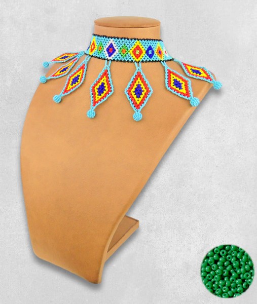 african beaded necklace zulu diamond green3