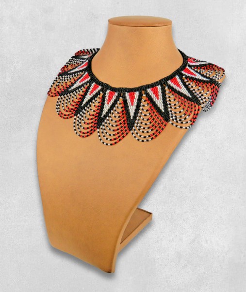 african beaded necklace zulu spear fringe red silver black5