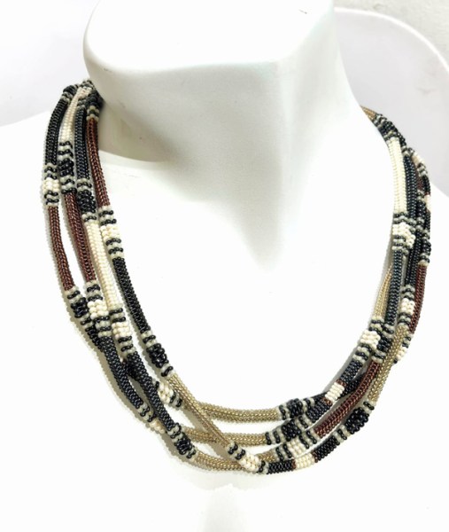 Beaded Necklace Bahati Brown-Black-White-Pearl