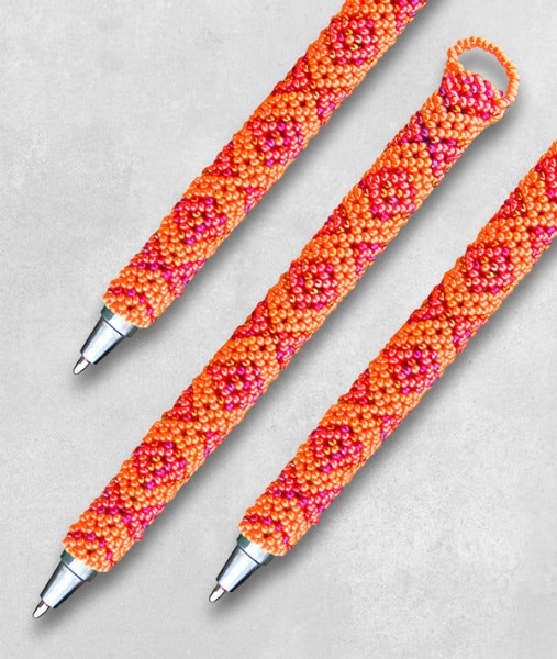 african beaded pen orange1