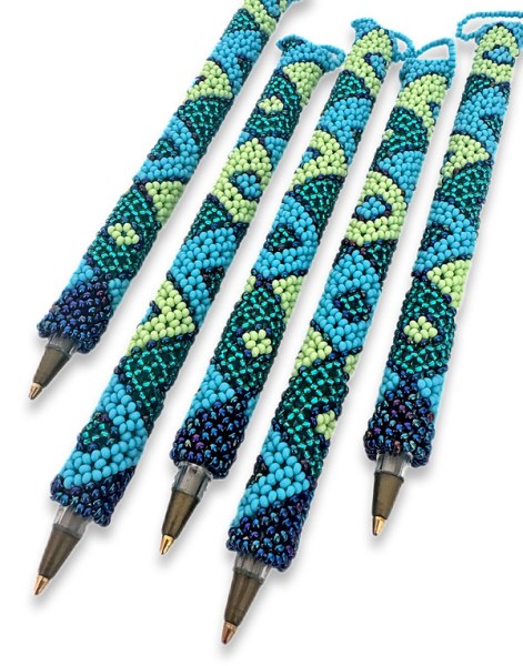 african-beaded-pens-lime-nebula-aqua-jade