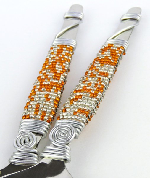 African Beaded Salad Servers Orange