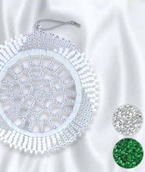 African Beaded Christmas Lace Snowflake Silver Green