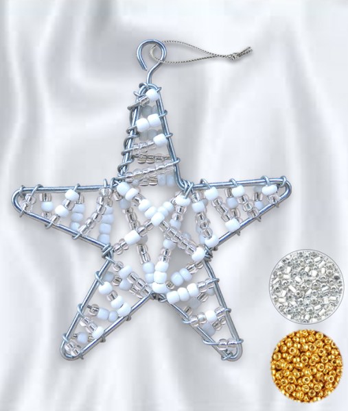 African Beaded Christmas Star 3 Gold Silver