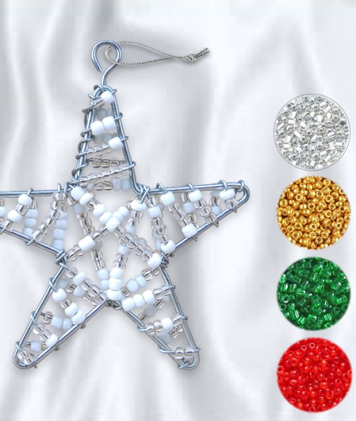 African Beaded Christmas Star 3 Red Green Gold Silver
