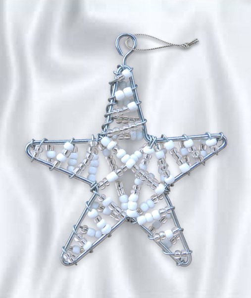 African Beaded Christmas Star Silver White | WHOLESALE