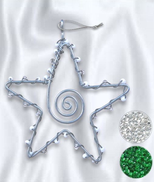African Beaded Christmas Star 4 Silver Green