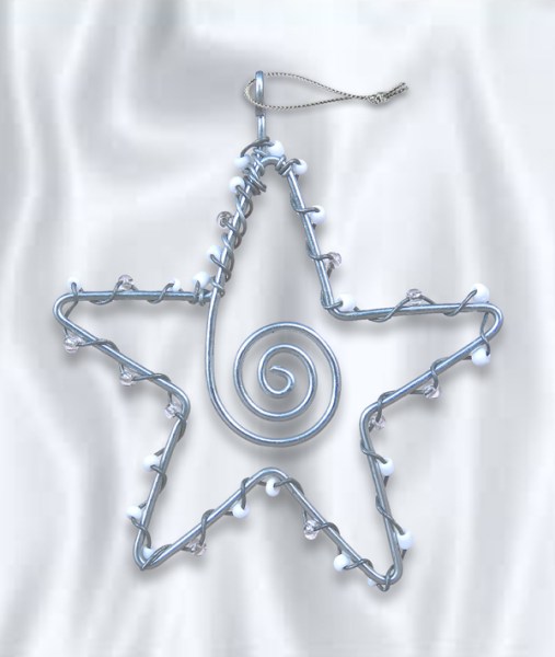 African Beaded Christmas Star 4 Silver White