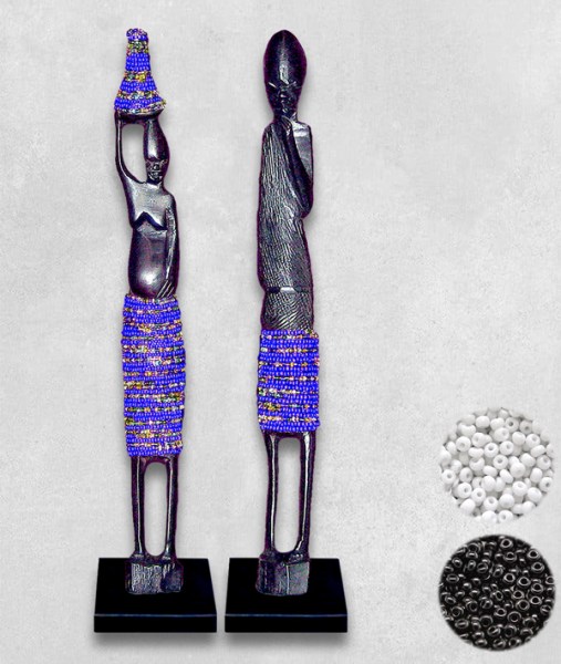 African Beaded Statues Pair Large Black White