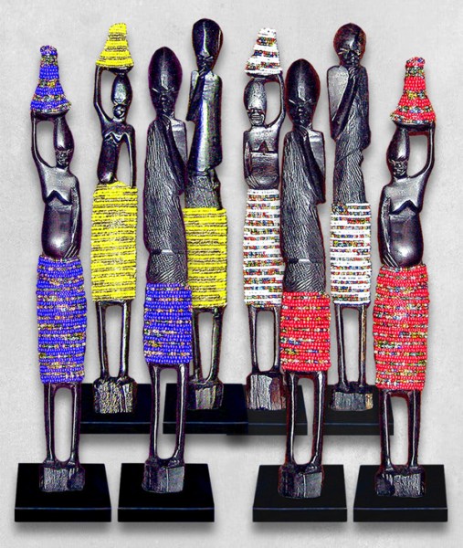 MIXED LARGE African Beaded Statues Pair