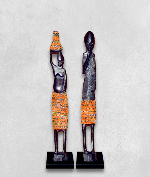 african beaded statues orange small