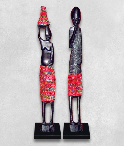 african beaded statues red large