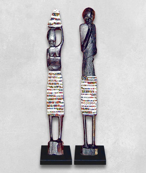 African Beaded Statues Pair White Large
