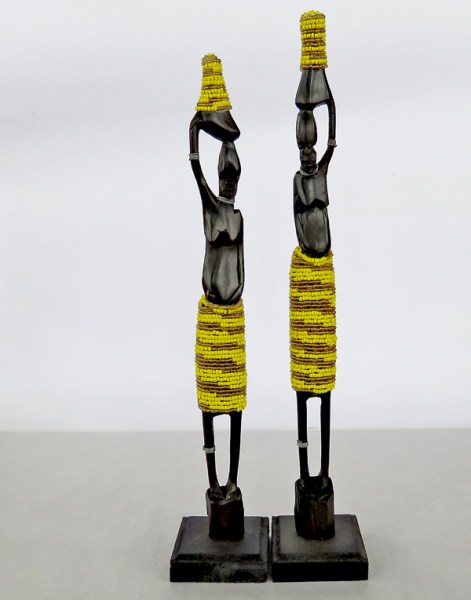 African Beaded Statues Pair Yellow Large