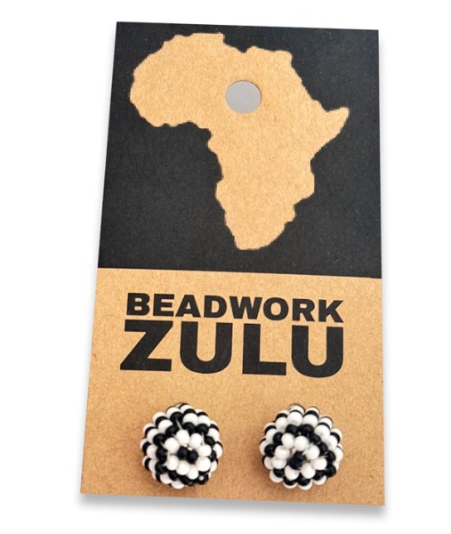African Beaded Stud Earrings Black White