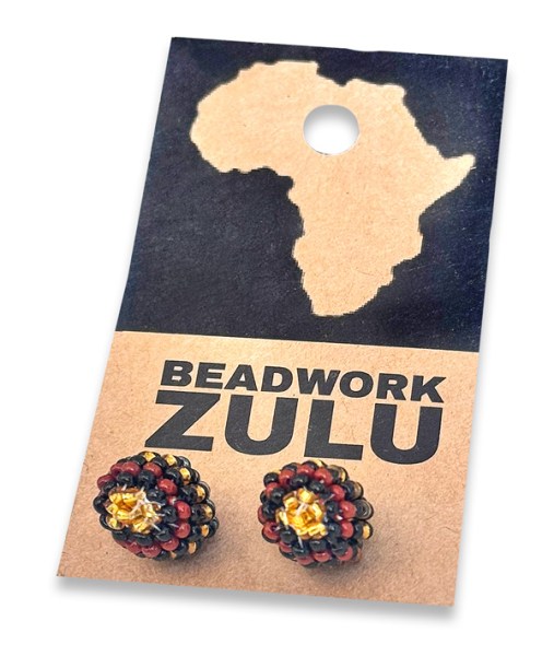 Beaded Stud Earrings Gold Brown Black