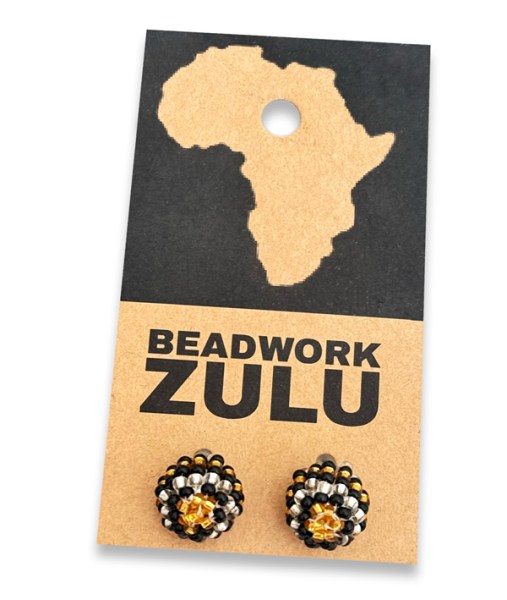 Beaded Stud Earrings Gold Silver Black