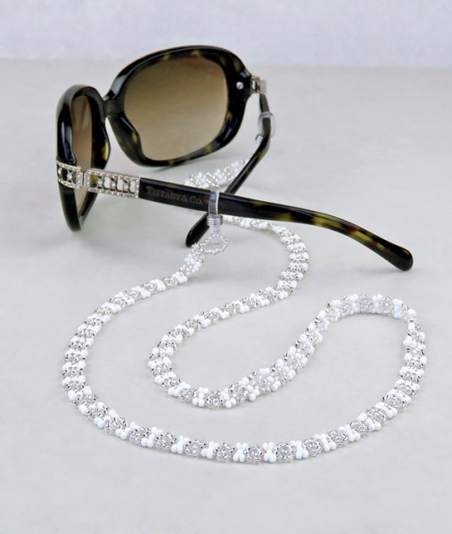 Beaded Sunglass Lanyards White Silver