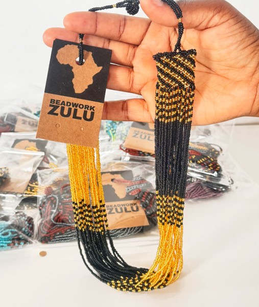 African Beaded Necklace Zama Gold Black