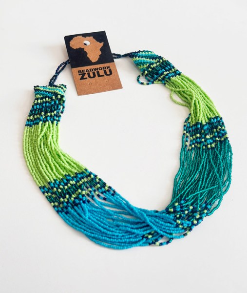 Beaded Necklace Zama Lime Nebula Aqua Jade