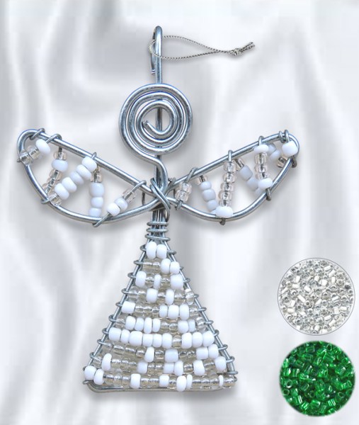 African Beaded Christmas Angel 3 Green Silve