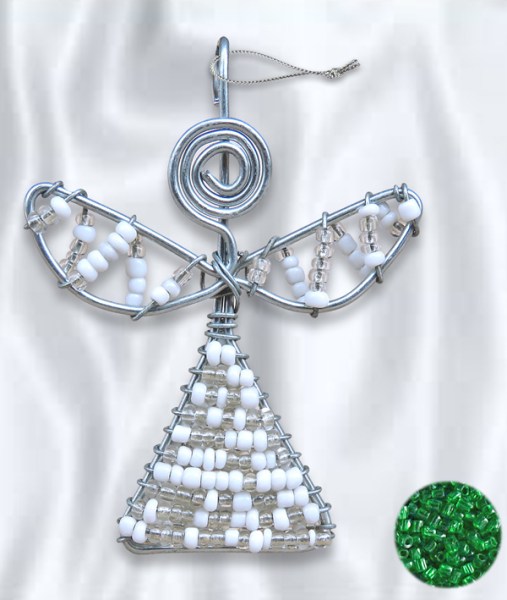 African Beaded Christmas Angel 3 Green