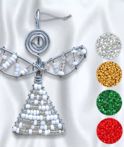 African Beaded Christmas Angel 3 Red Green Gold Silver