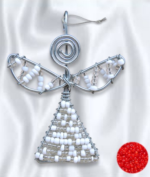 African Beaded Christmas Angel 3 Red
