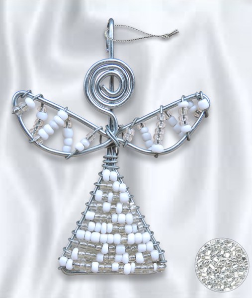 African Beaded Christmas Angel 3 Silver