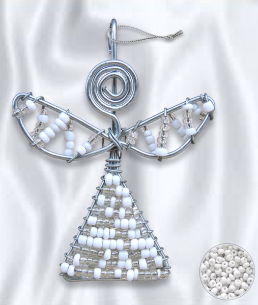 African Beaded Christmas Angel 3 White