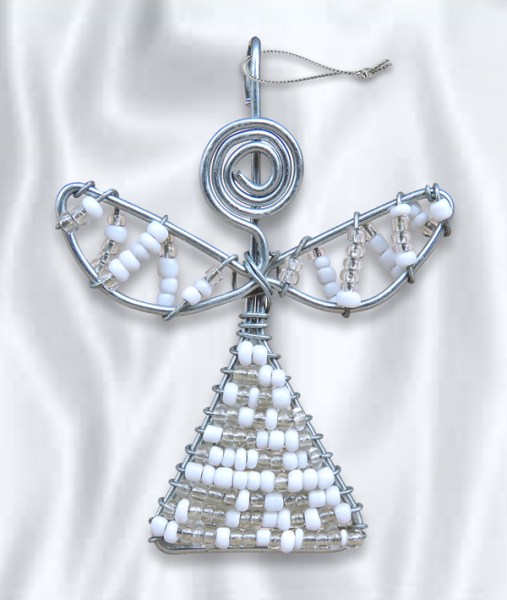 South African Beaded Christmas Angel Silver White 