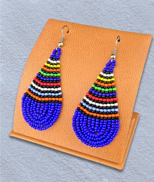 African Colors Large Teardrop Earrings Blue