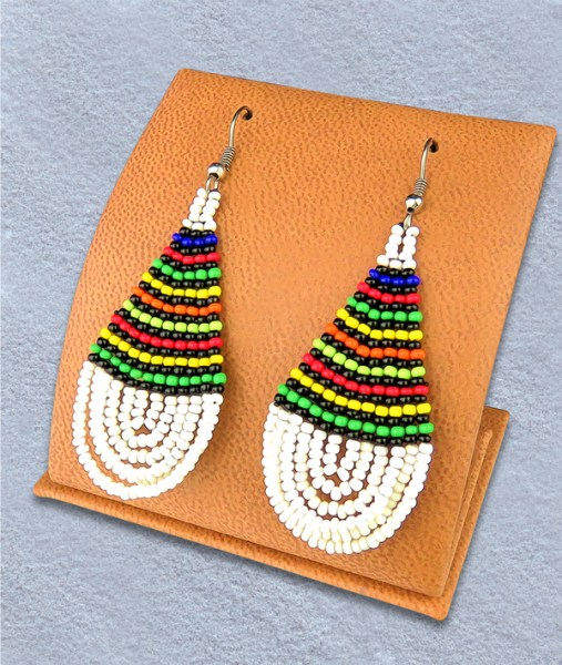 African Colors Large Teardrop Earrings White